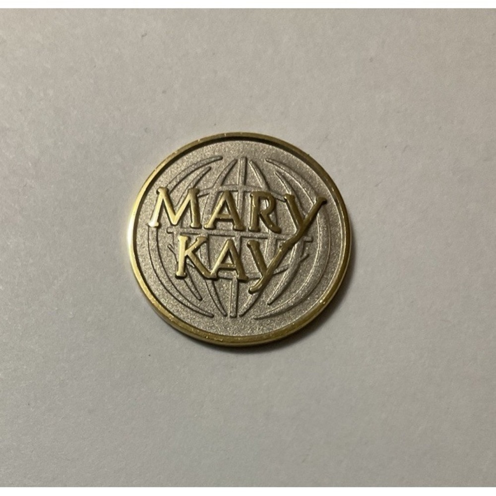 Mary Kay Cosmetics Lapel Pin Brooch Gold Silver Tone Globe Logo Round Vintage